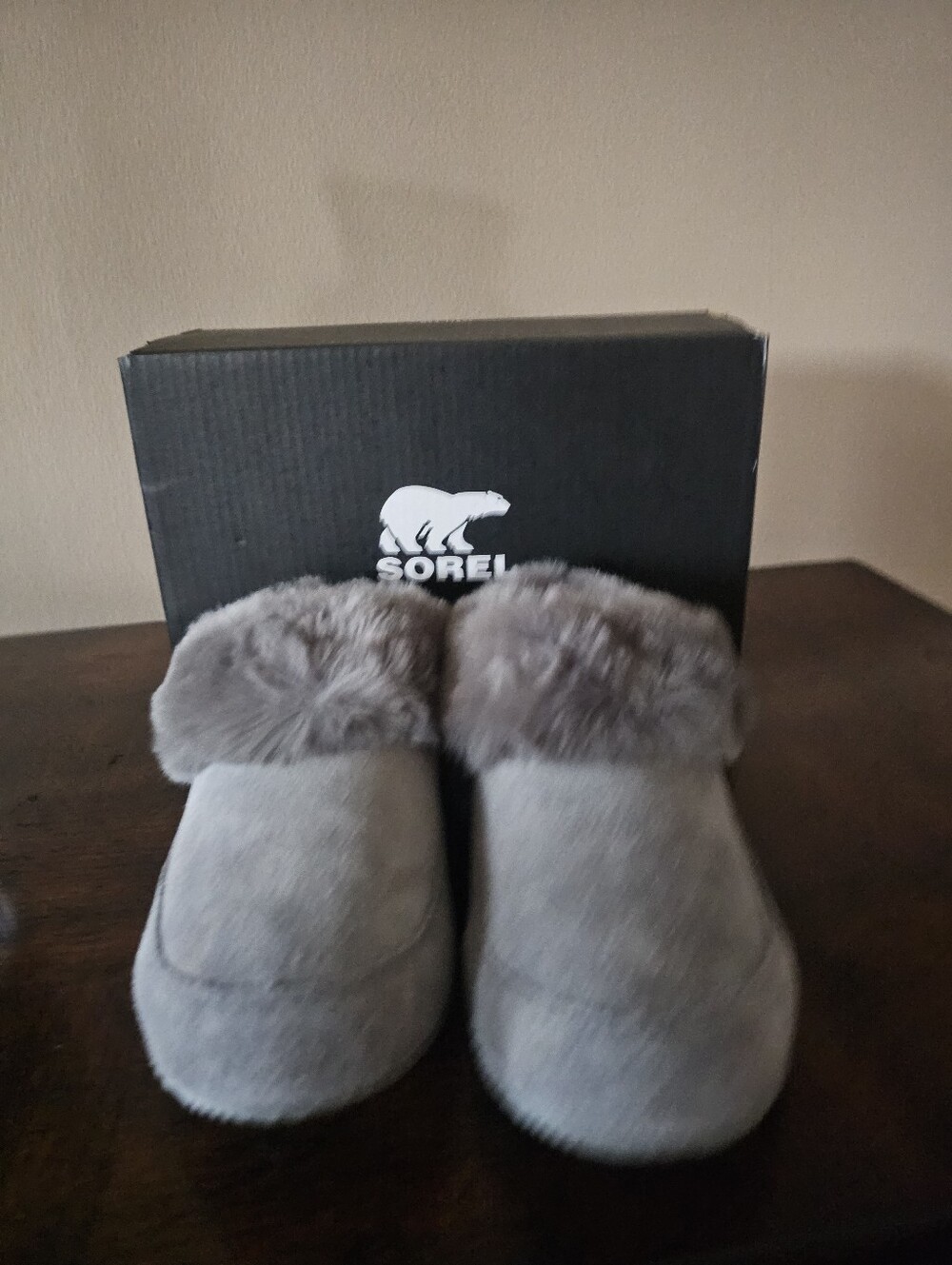 Sorel Gray Faux-Fur Cuff Slip-Ons
